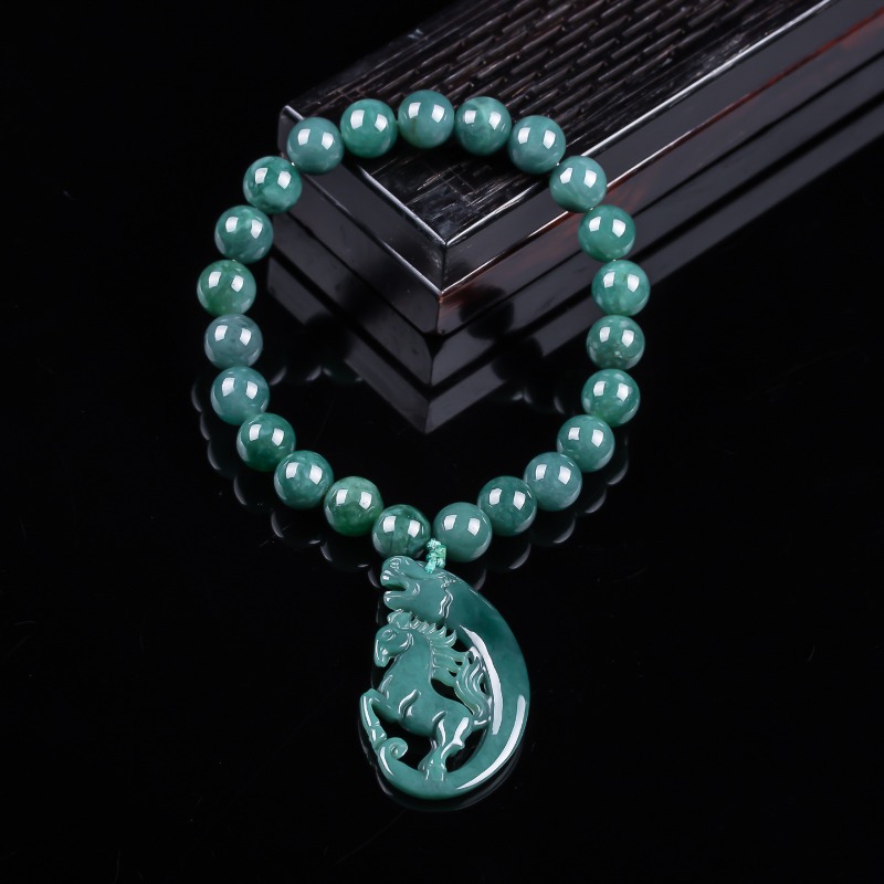 Jewelry & Watches Company - Natural Jadeite Blue Water Zodiac Horse