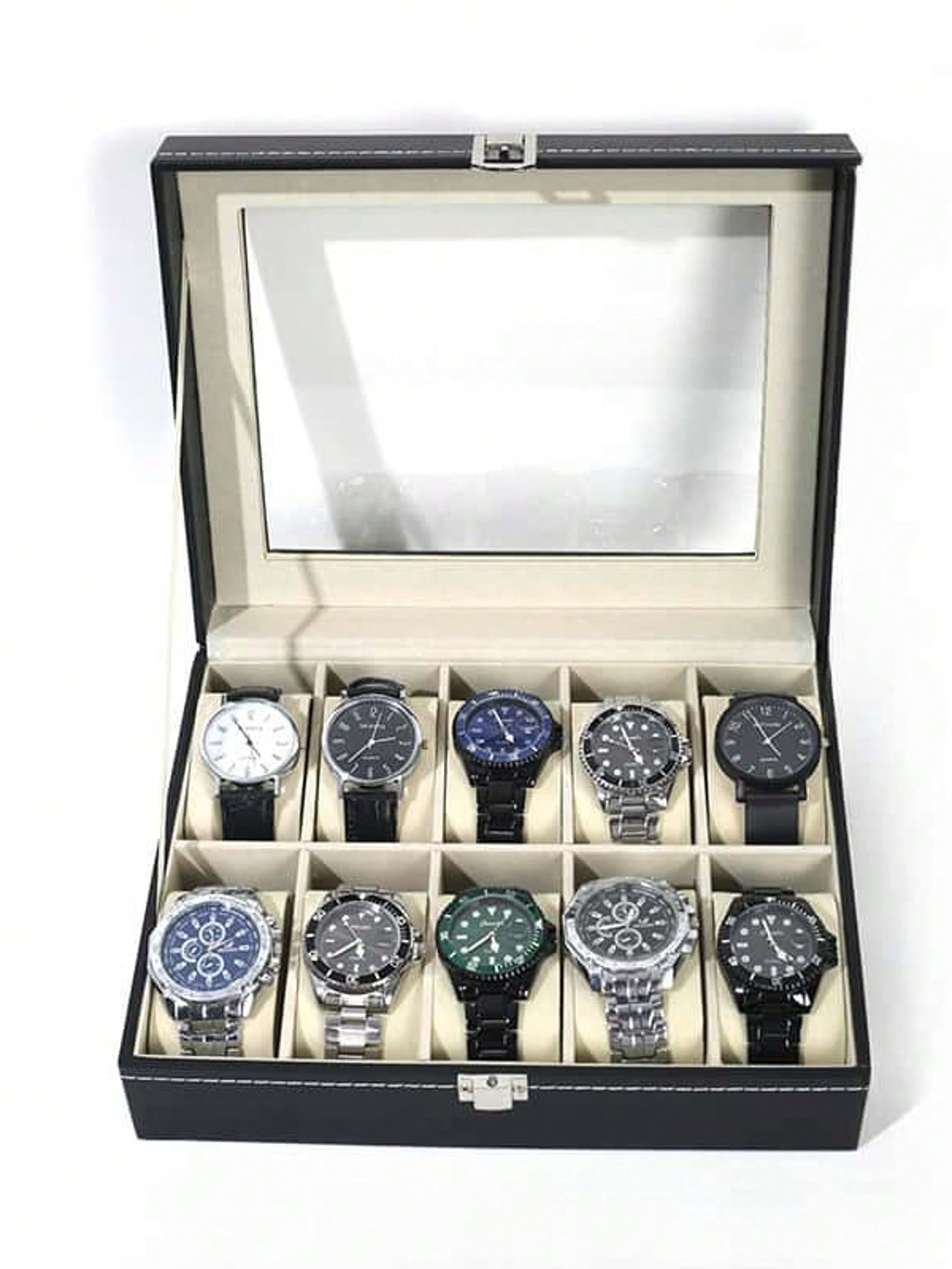 Leather Watch Box with Lock, L - Jewelry Box With Watches review and price