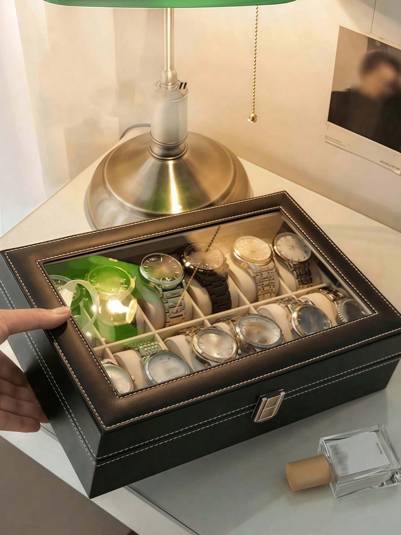 Leather Watch Box with Lock, L - Jewelry Box With Watches review and price