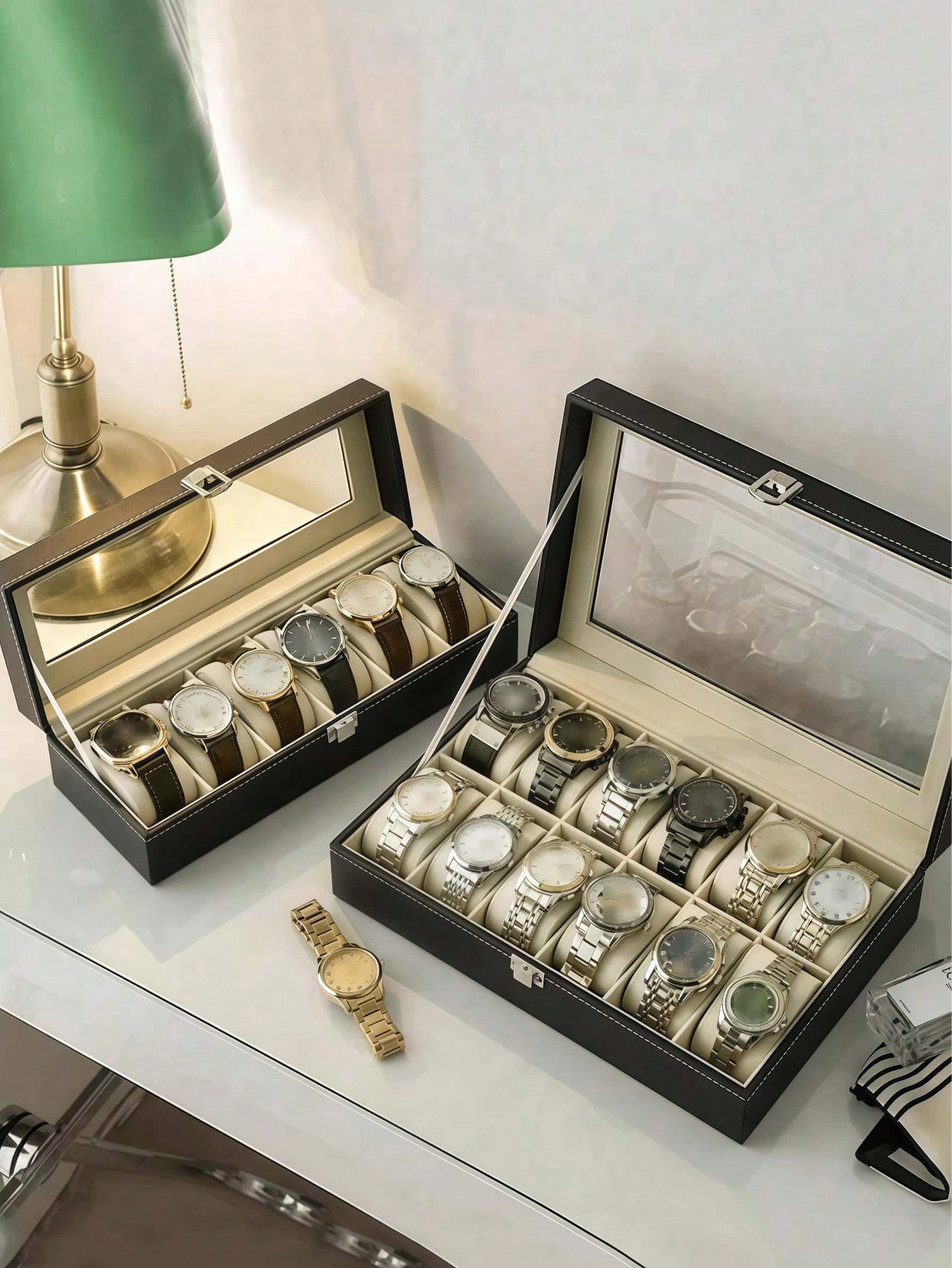 Leather Watch Box with Lock, L - Jewelry Box With Watches review and price