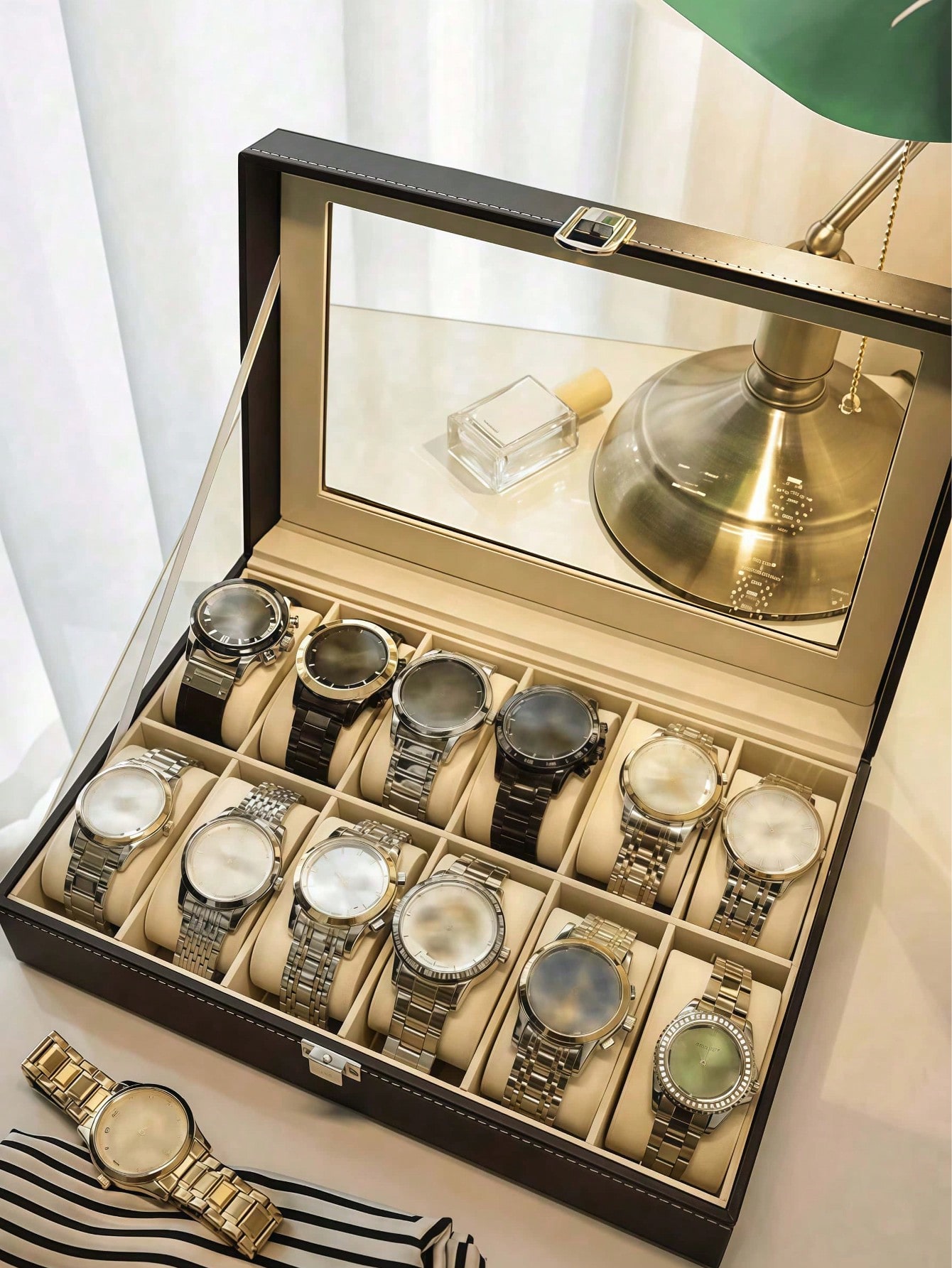 Leather Watch Box with Lock, L - Jewelry Box With Watches review and price